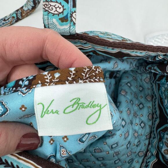 VTG Vera Bradley Tote Bag Java Blue Toggle Closure Brown Shoulder Retired Y2K - Picture 8 of 9